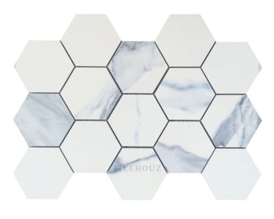 Calacatta Blue Matte Hexagon Mosaic 3 X 9 12 Porcelain Tiles