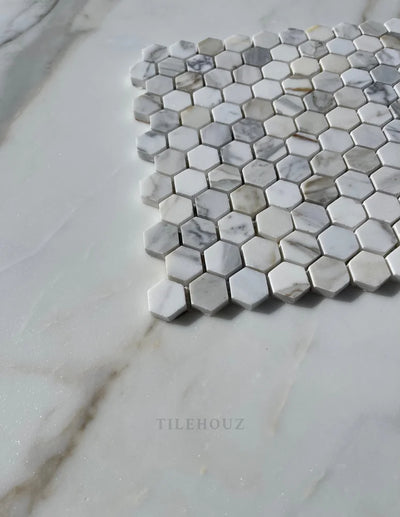 Calacatta Gold Marble 1 Hexagon Mosaic Tile Polished&Honed