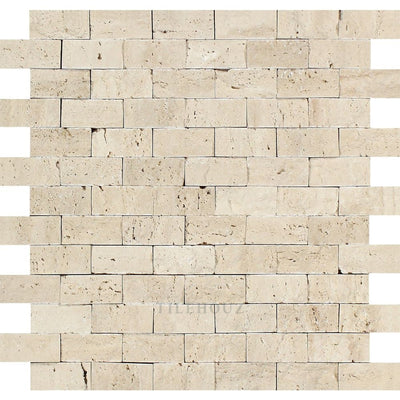 1 X 2 Split-Faced Ivory Travertine Brick Mosaic Tile Tiles