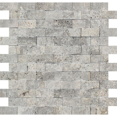 1 X 2 Split-Faced Silver Travertine Brick Mosaic Tile Tiles