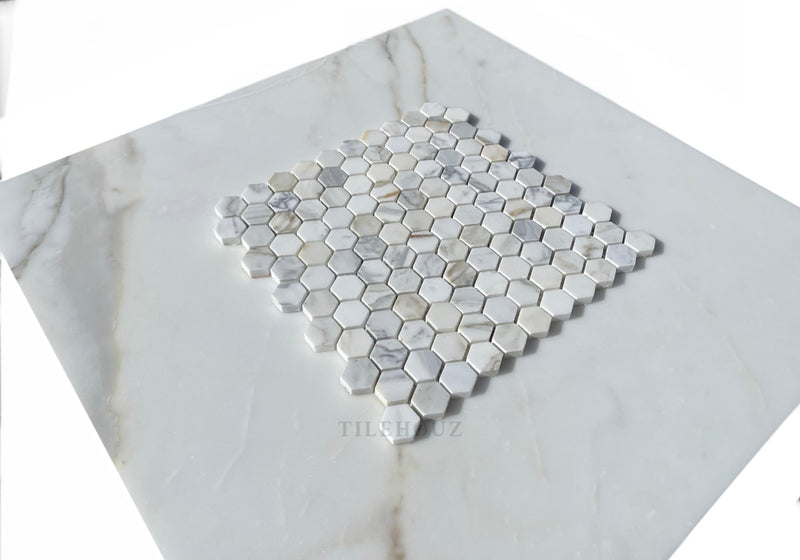 Calacatta Gold Marble 1 X Hexagon Mosaic Tile Polished&Honed Wall & Ceiling