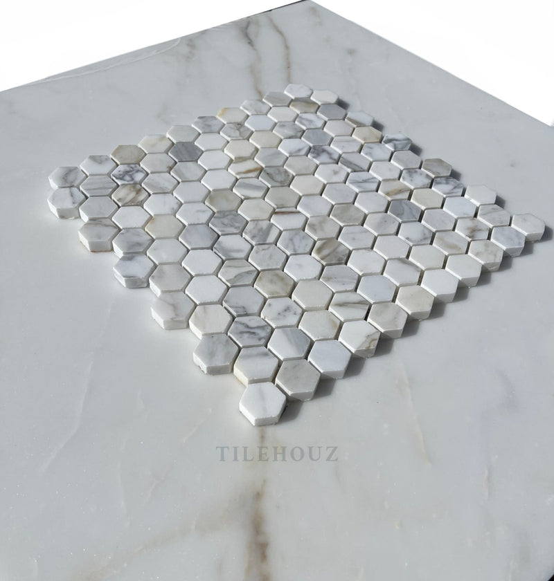 Calacatta Gold Marble 1 X Hexagon Mosaic Tile Polished&Honed Wall & Ceiling