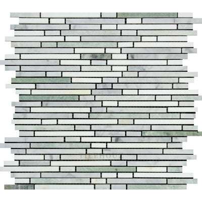Thassos White Carrara Marble Bamboo Sticks Mosaic Tile (Thassos + Ming Green) Polished&honed Tiles
