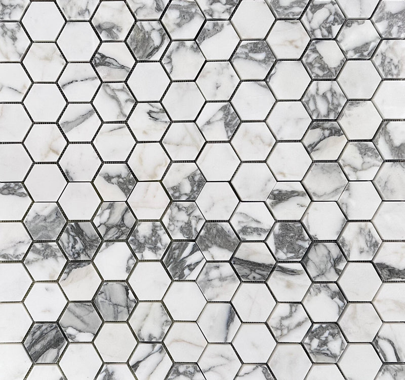 Arabescato Marble 2” Hexagon Mosaic (Custom Order)