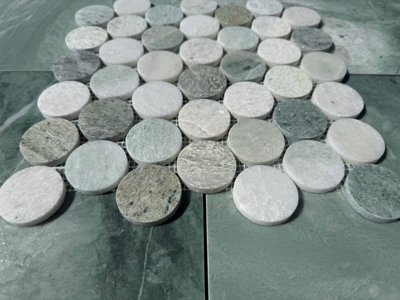 Ming Green Marble Large 2” Penny Mosaic