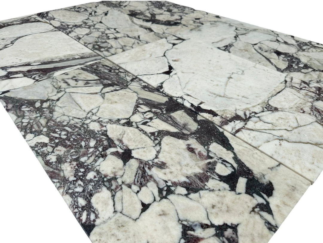 Calacatta Viola Marble Tile 12x24, white marble with dark purple veining for wall &amp; ceiling installations