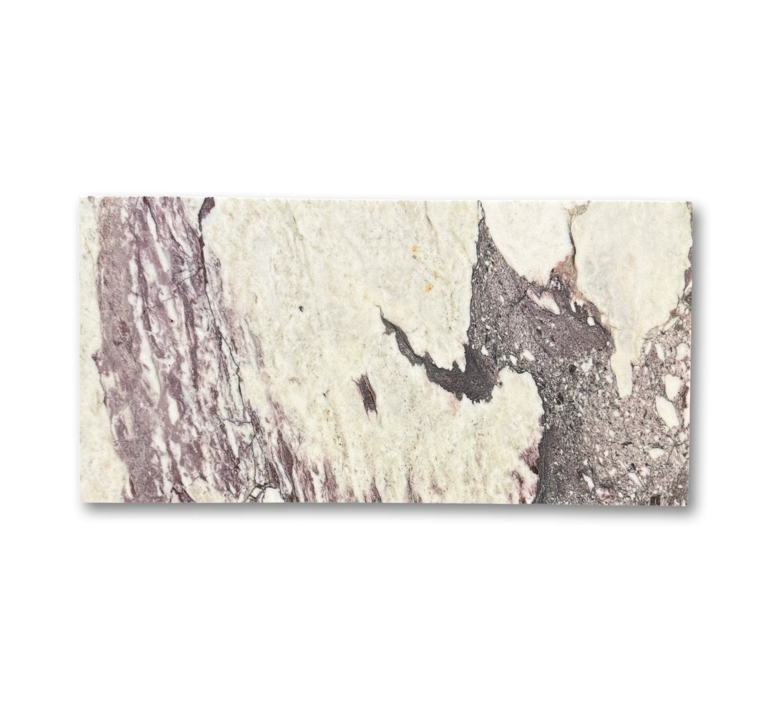 Calacatta Viola Marble Tile 12x24 by Tilehouz; white marble with purple veining for wall & ceiling applications.