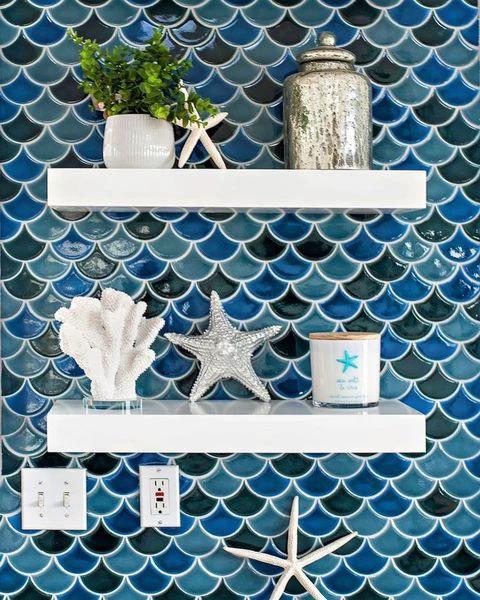 Porcelain mosaics blue-green scallop wall tile for walls and ceilings