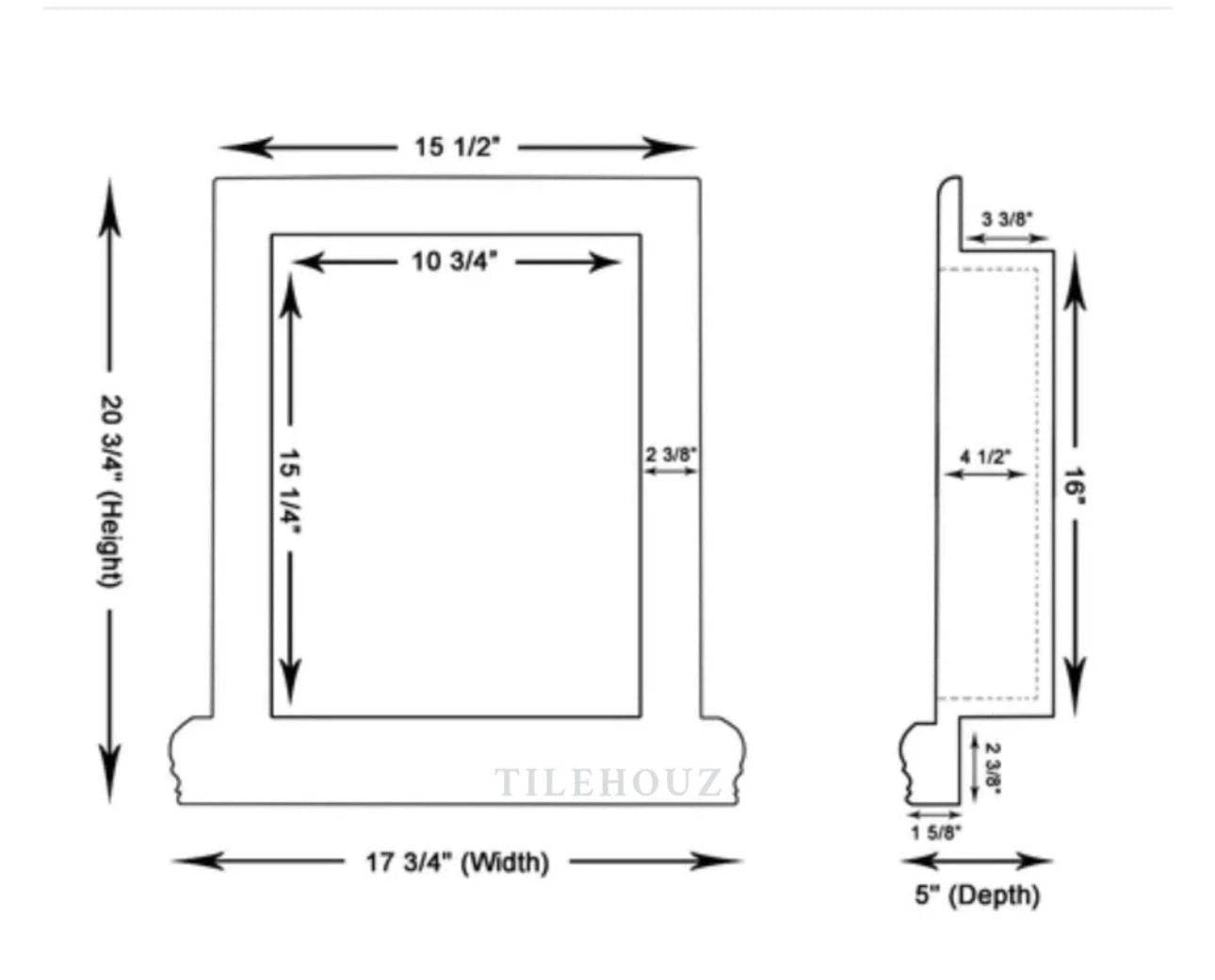 Tilehouz Cappuccino Marble Shower Niche - Large; outer 17-3/4 x 20-3/4 in, inner 10-3/4 x 15-1/4 in, 5 in depth.