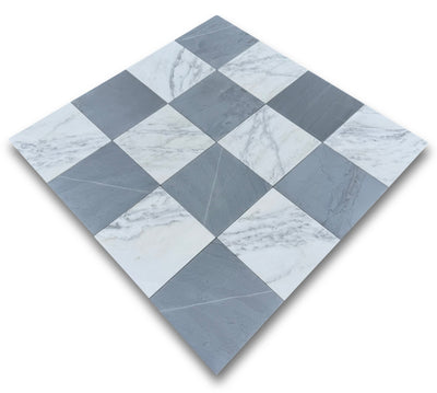 Checkerboard Marble Tile Bardiglio Imperiale & Asian Statuary