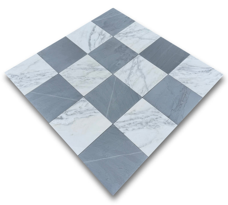 Checkerboard Marble Tile Bardiglio Imperiale & Asian Statuary