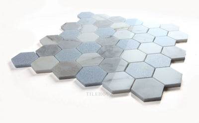 2 Hexagon Livid Carrara & Bardiglio Blue Crystal Polished Marble Mosaic