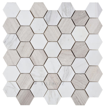 2 Hexagon Loft Volakas & Haisa Honed Marble Mosaic