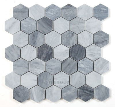 2 Hexagon Mix Grey Honed Italian Marble Mosaic