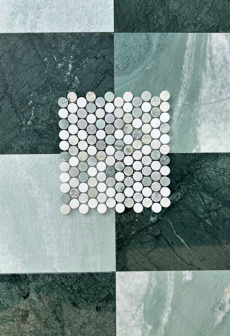 Ming Green Marble 1” Mix Penny Honed Mosaic