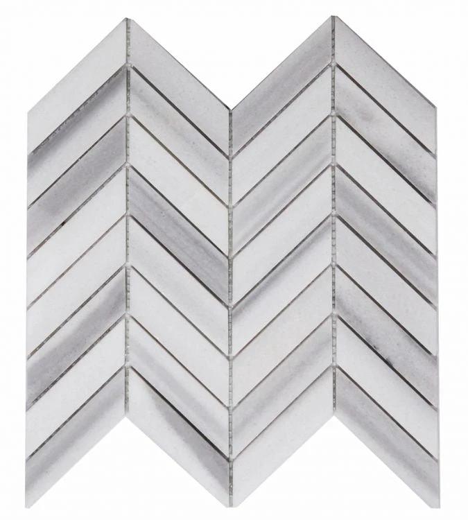Chevron Marmala White 11 x 11 tile by Tilehouz, white marble chevron wall and ceiling tile.