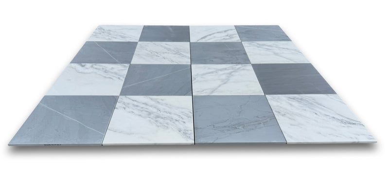 Checkerboard Marble Tile Bardiglio Imperiale & Asian Statuary