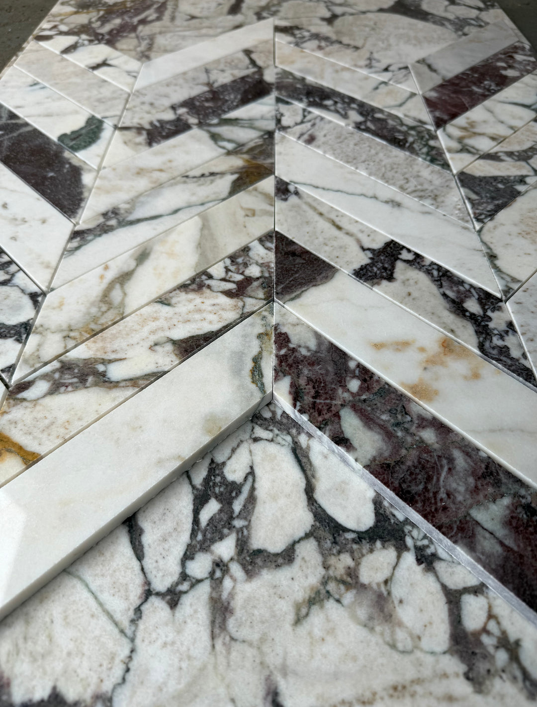 Calacatta Viola Marble 2x8 Chevron Mosaic – Tilehouz