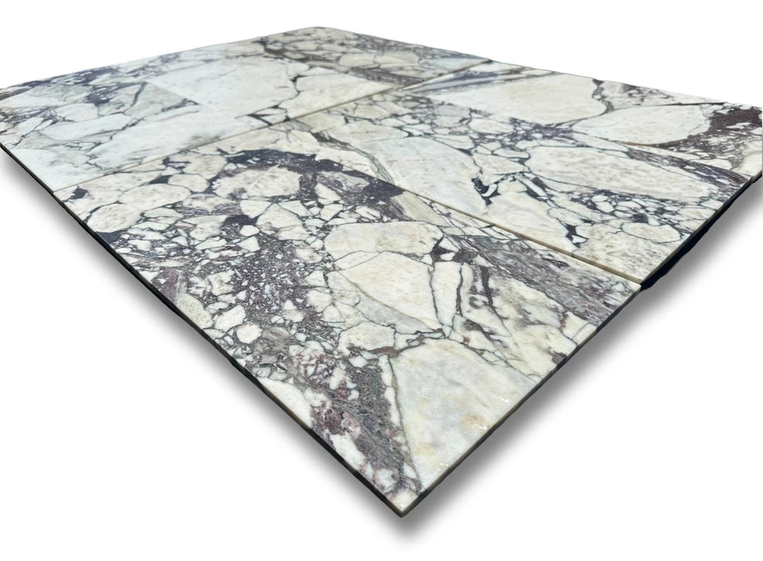 Calacatta Viola marble tile 12x24 set of 4 for wall &amp; ceiling, white with purple veining