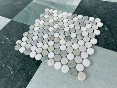 Ming Green Marble 1” Mix Penny Honed Mosaic