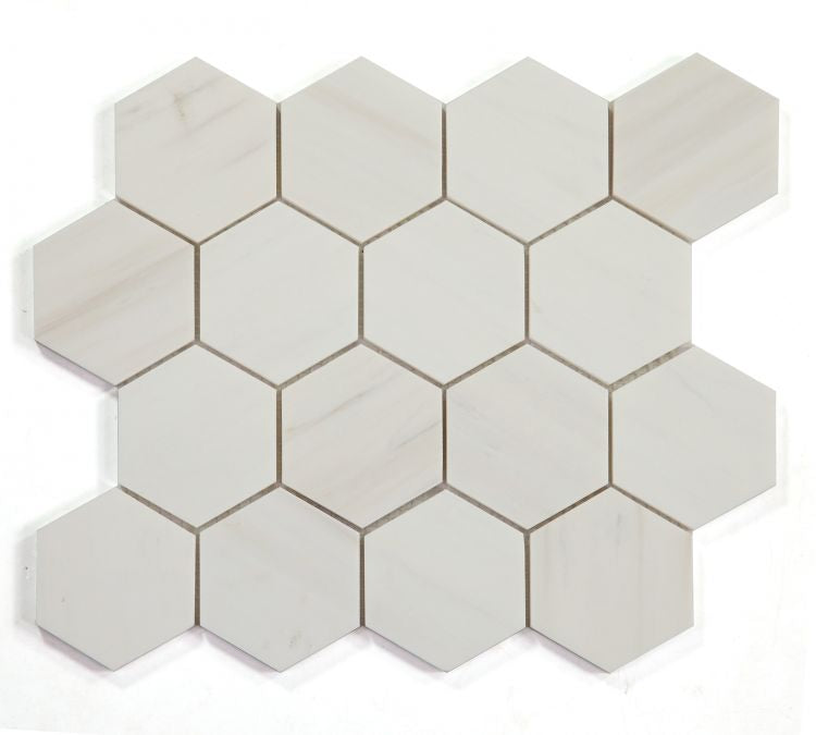 Bianco Dolomite 3” Hexagon Mosaic Polished/Honed (Premium)
