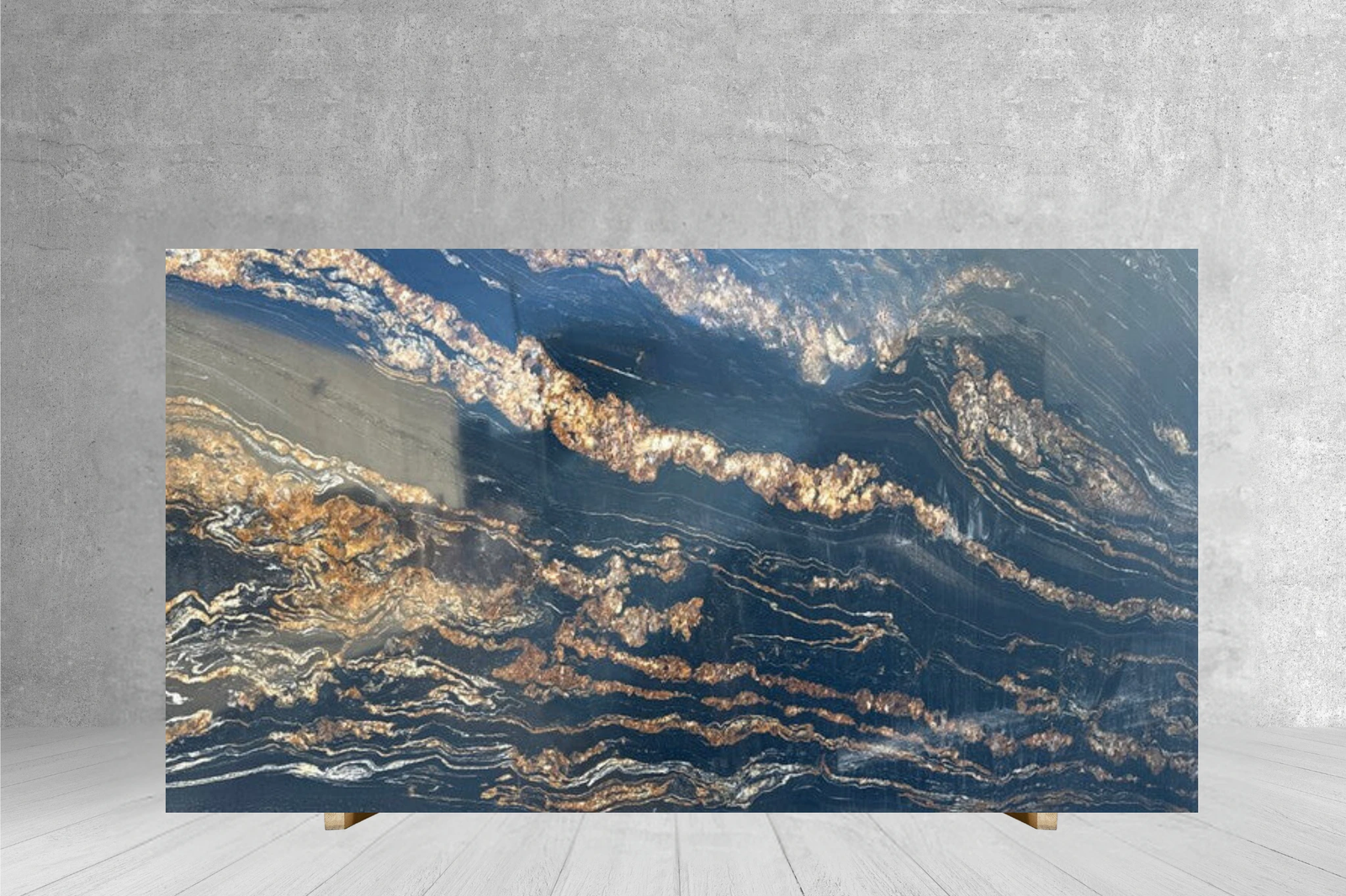 Granite slab MAGMA Black & Gold, polished blue-black with gold-brown veining, 122x76 cm