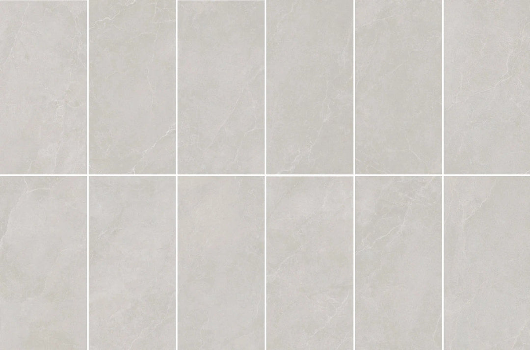 Noble Stone grey porcelain tile 24x48; sheet of 12 tiles with subtle veining
