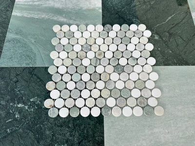 Ming Green Marble 1” Mix Penny Honed Mosaic