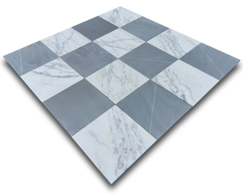 Checkerboard Marble Tile Bardiglio Imperiale & Asian Statuary