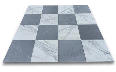 Checkerboard Marble Tile Bardiglio Imperiale & Asian Statuary