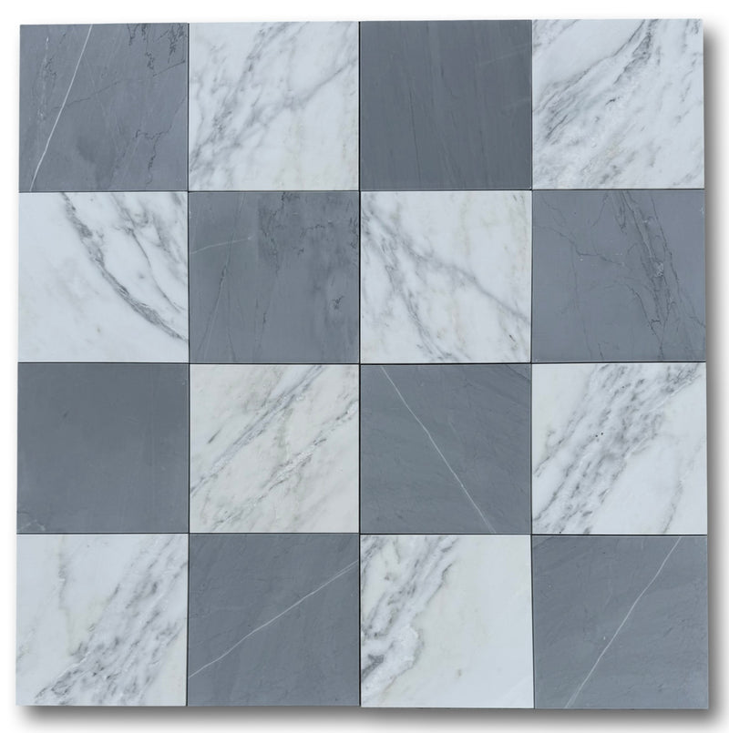 Checkerboard Marble Tile Bardiglio Imperiale & Asian Statuary