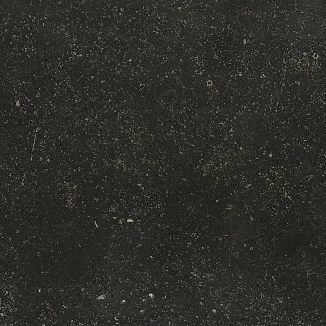 Pierre Bleu Belgian BlueStone limestone wall tile, 16x24, antiqued edge, dark speckled texture.