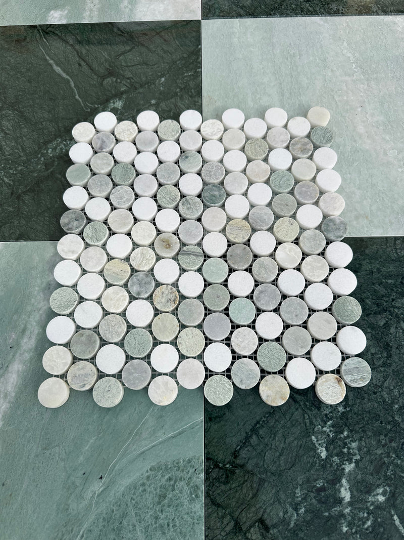 Ming Green Marble 1” Mix Penny Honed Mosaic