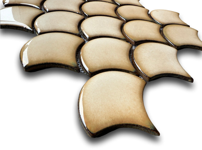 Allen + Roth Glossy Caramel Scallops Mosaic Wall Tile