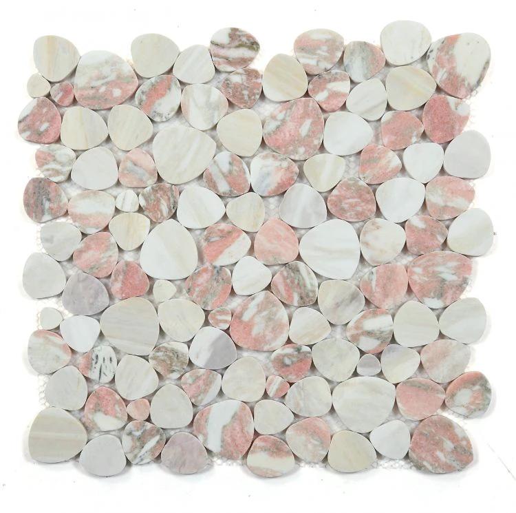 Aphrodite Soft Rose marble mosaic sheet, 12x12 wall tile in pink and white