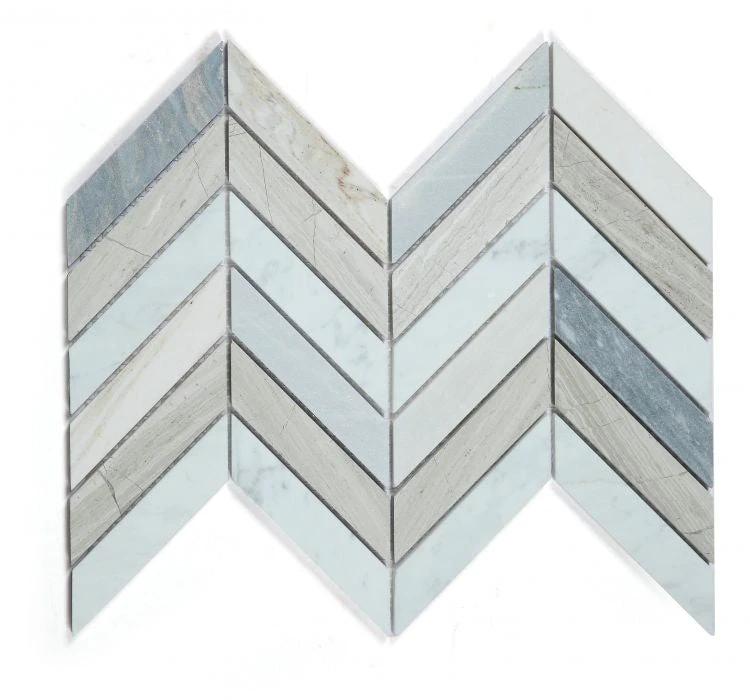 Chevron Blue 8 x 12 marble wall tile by Tilehouz, from the Chevron & Herringbone Series.