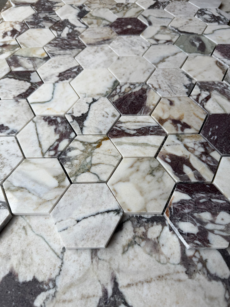 Calacatta Viola Marble 3” Hexagon Mosaic