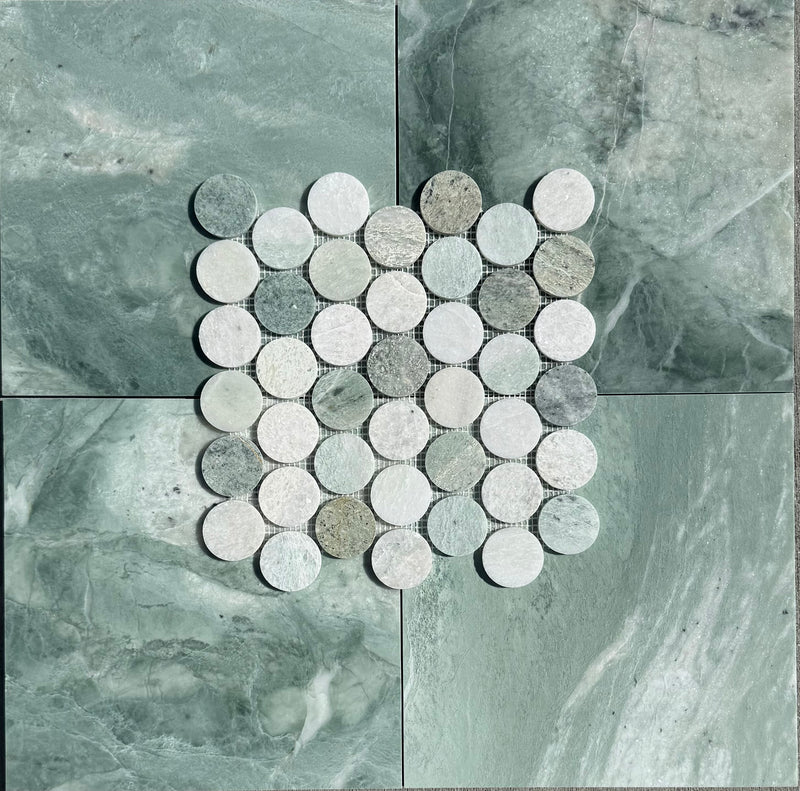 Ming Green Marble Large 2” Penny Mosaic