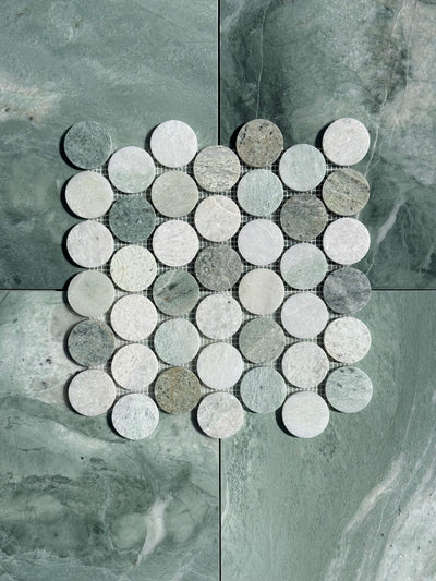 Ming Green Marble Large 2” Penny Mosaic