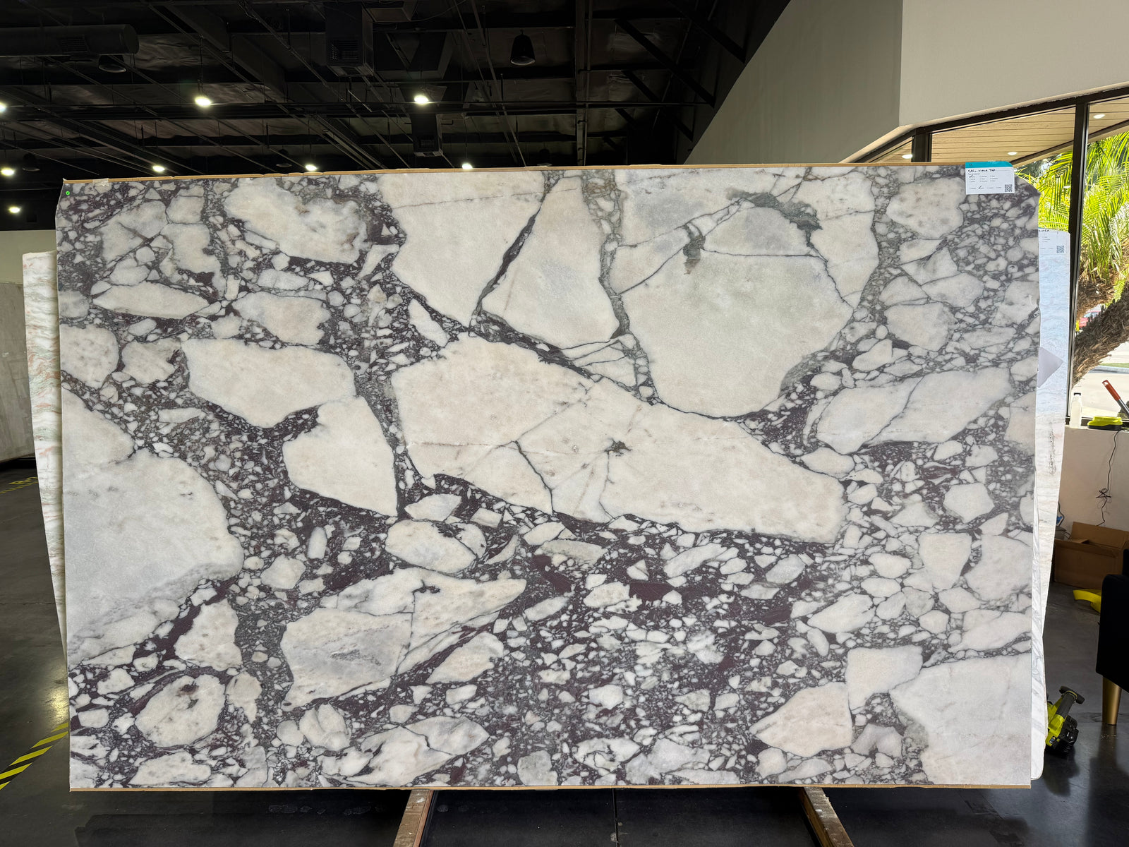 Calacatta Viola marble slab by Tilehouz, 120x74, honed finish with white background and dark gray veining