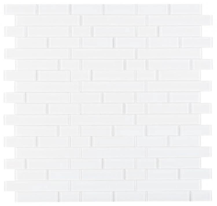 Casale White Shining mosaic wall tile by Tilehouz; white glossy brick pattern, 11.75 x 11.75