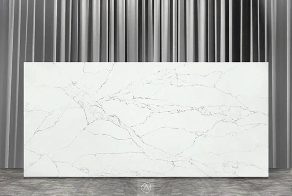 AQ Statuario Fantastico quartz polished slab, white with gray veining, 126 x 63 cm, Tilehouz countertop