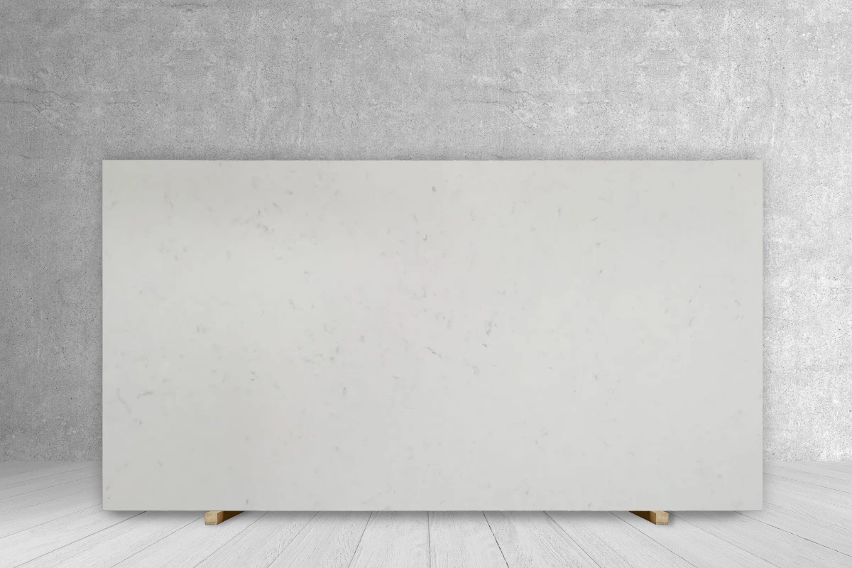 AQ BIANCO C quartz slab, honed finish, white with subtle gray veining, 127 x 64 cm countertop slab