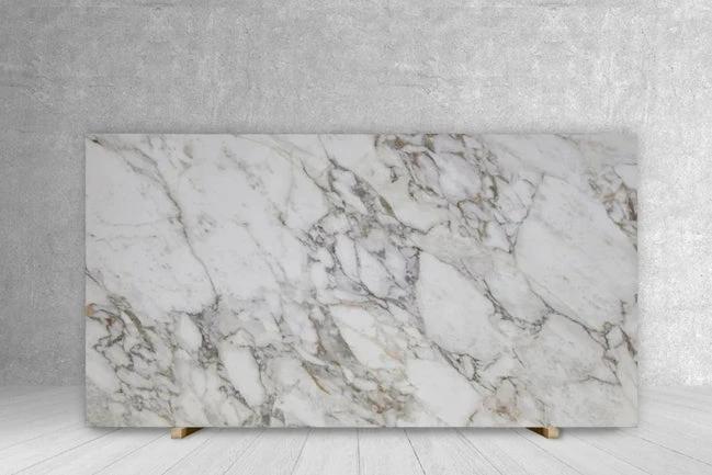 Porcelain slab ARABESCATO ORO TECH SIDE B 1/2 inch satin, 126x63 countertop with white-gray veining