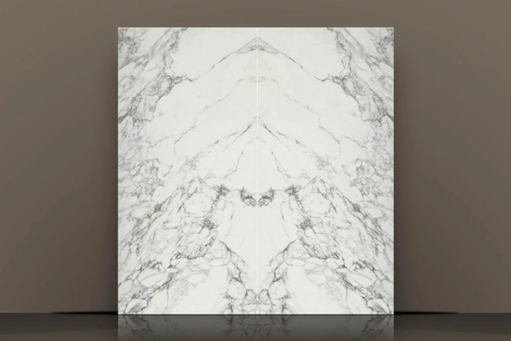 Porcelain slab ARABESCATO TECH Side A 1/2 in polished countertop slab, white with gray veining, 126 x 63