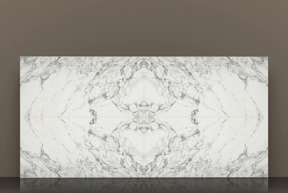 ARABESCATO TECH porcelain slab, 1/2-inch polished, white with gray marble veining, 126x63 countertop