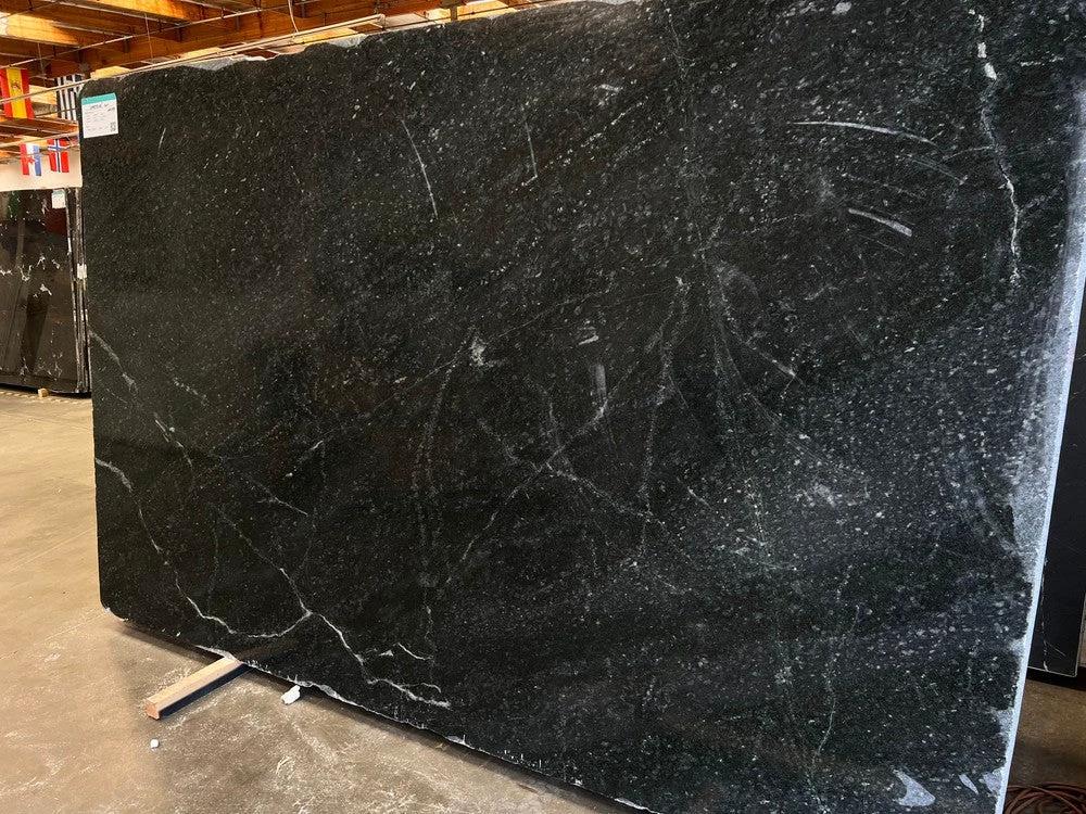 Soapstone premium honed slab Tilehouz, black with white veining, 128 x 76 x 3 cm.