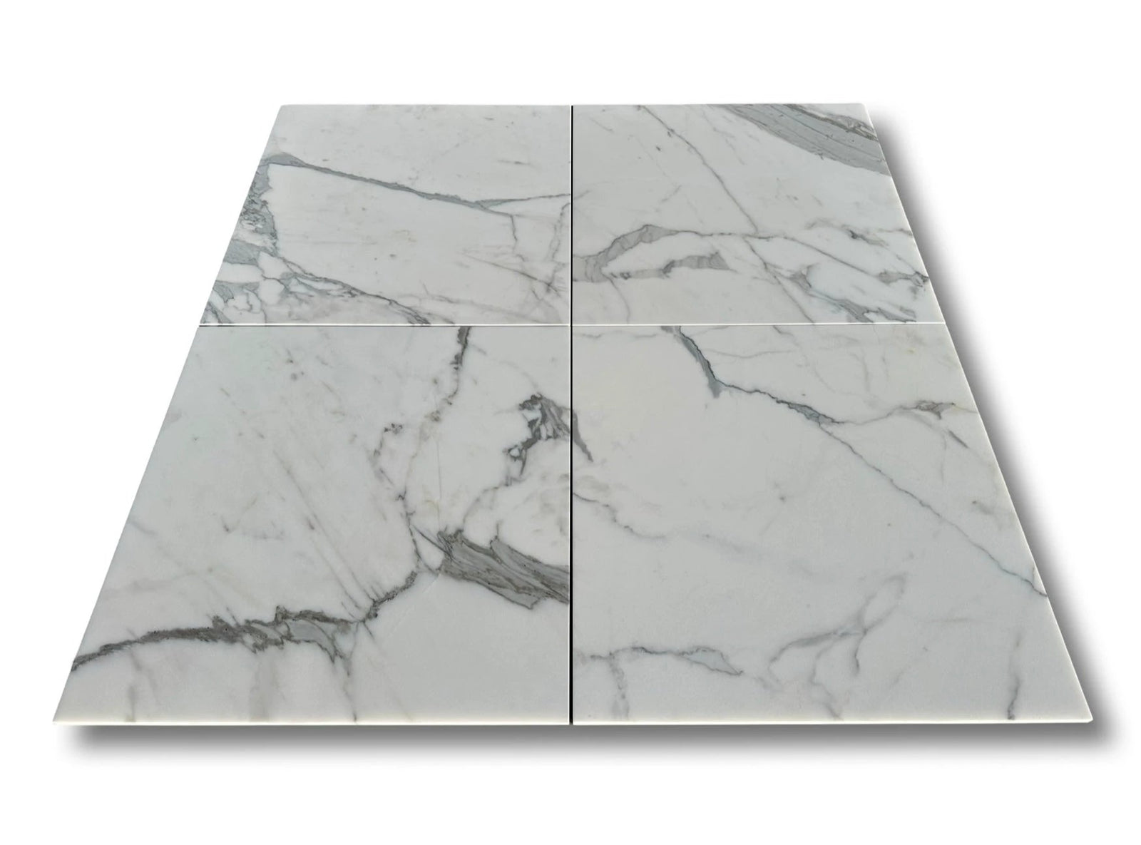 Statuario marble 18x18 tile set (4 tiles) in white with gray veining