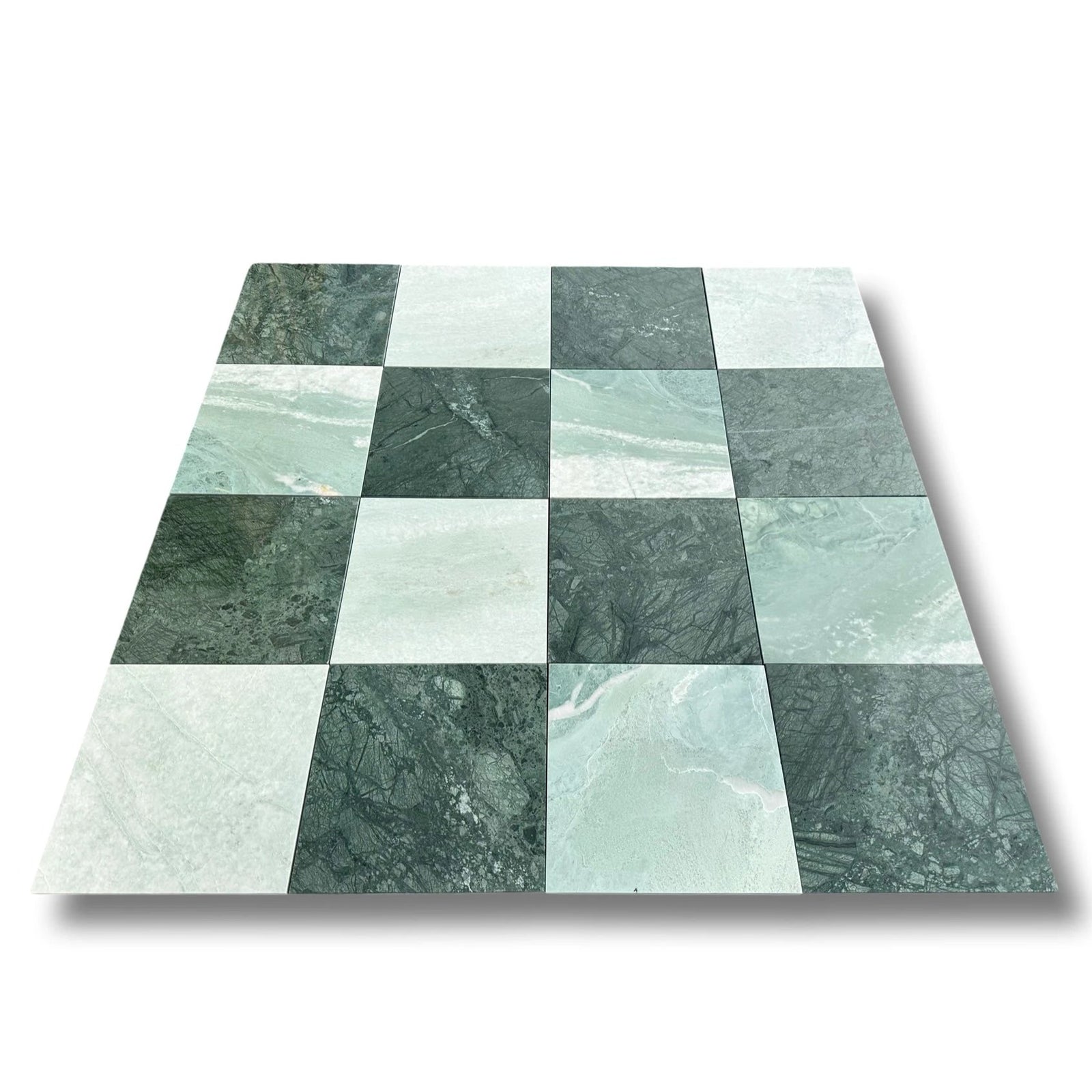 Checkerboard Ming Green and India Green marble tiles by Tilehouz for wall and ceiling tile (16-tile bundle)