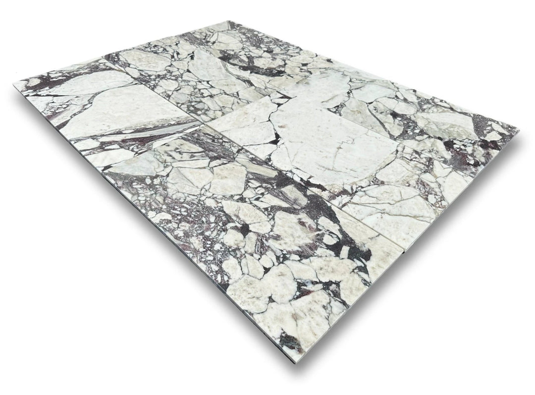 Calacatta Viola marble tile 12x24; white with dramatic gray-purple veining, wall &amp; ceiling tile (set of 4)